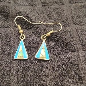 Sterling Silver Triangle with Opal Earrings